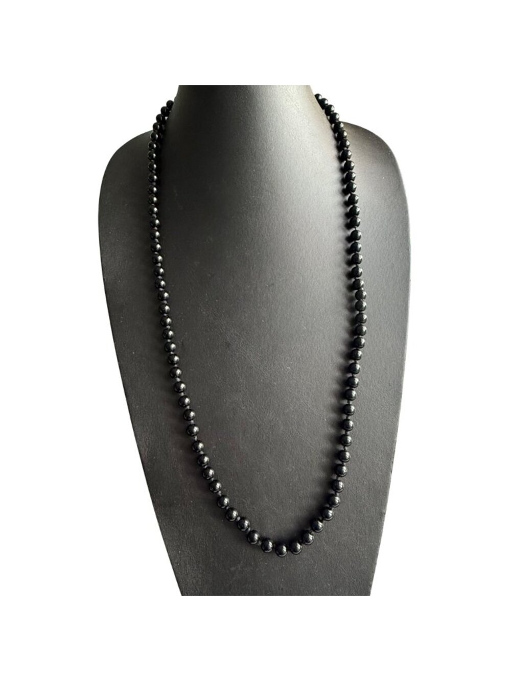 Vintage Long Necklace Jet Black Round Glass Beaded Flapper NO Clasp 32 inches